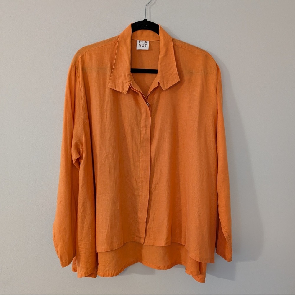 PLANET Linen Button Up Top OSFM  Lagenlook Minimalist‎ Airy Lightweight